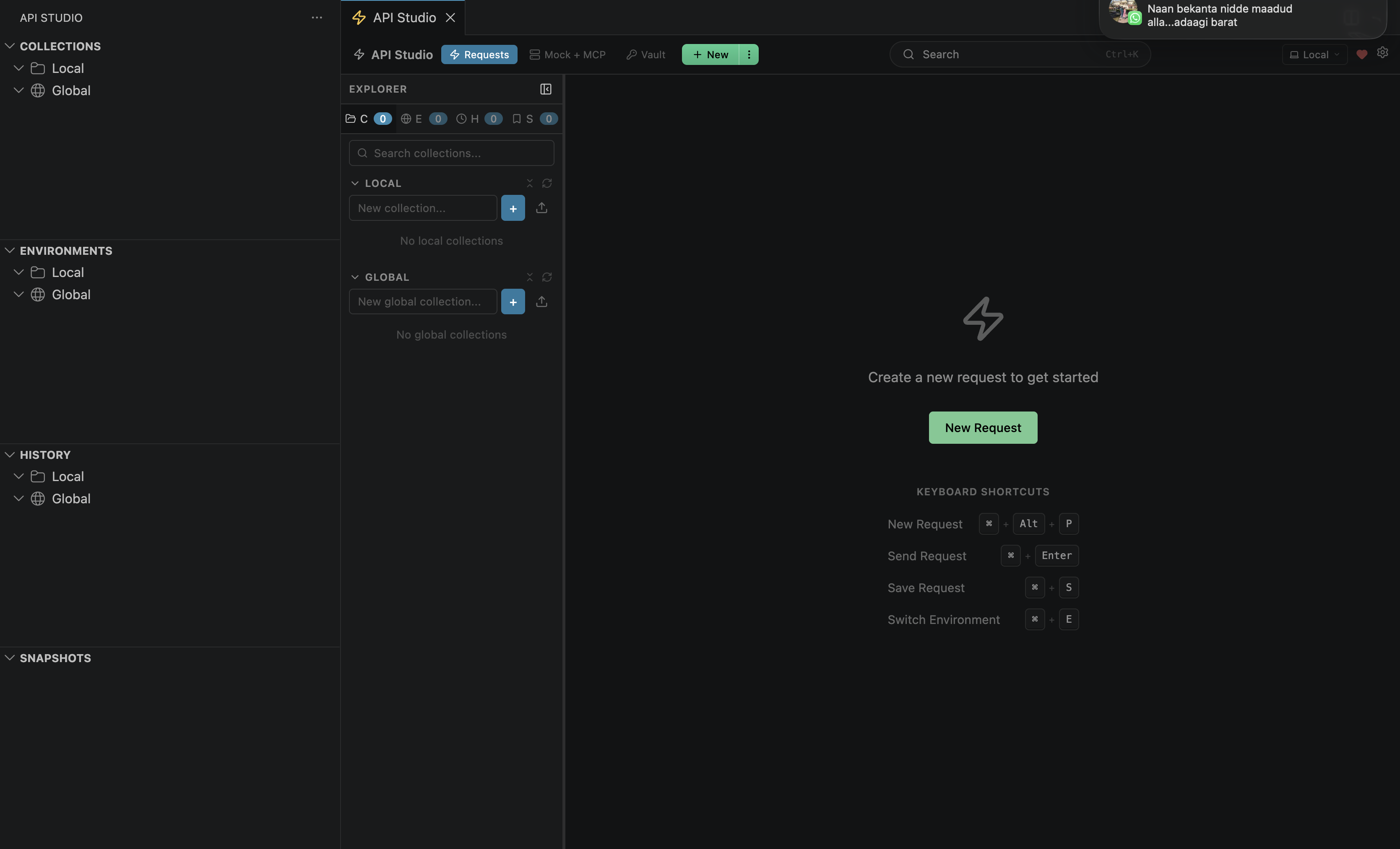 API Studio new request screen after first launch